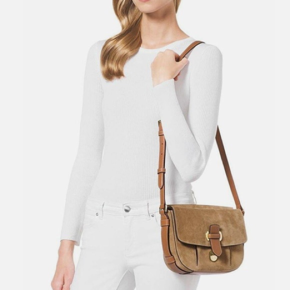 Michael Kors Romy suede messenger bag purse desert suede - Picture 2 of 10